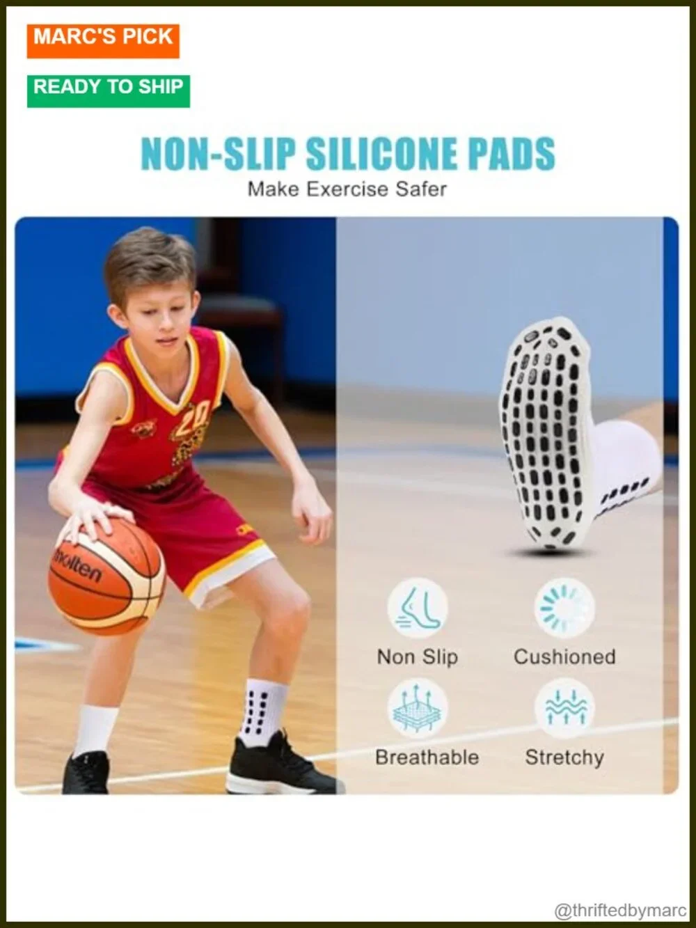 Kids Grip Soccer Socks - Non Slip Cushioned Athletic Socks for Football